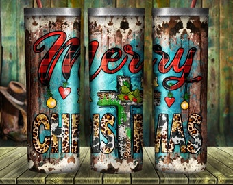 Western Merry Christmas 20oz Skinny Tumbler Design, Christmas Cross Tumbler Png, Merry Christmas Tumbler Png, Instant Download