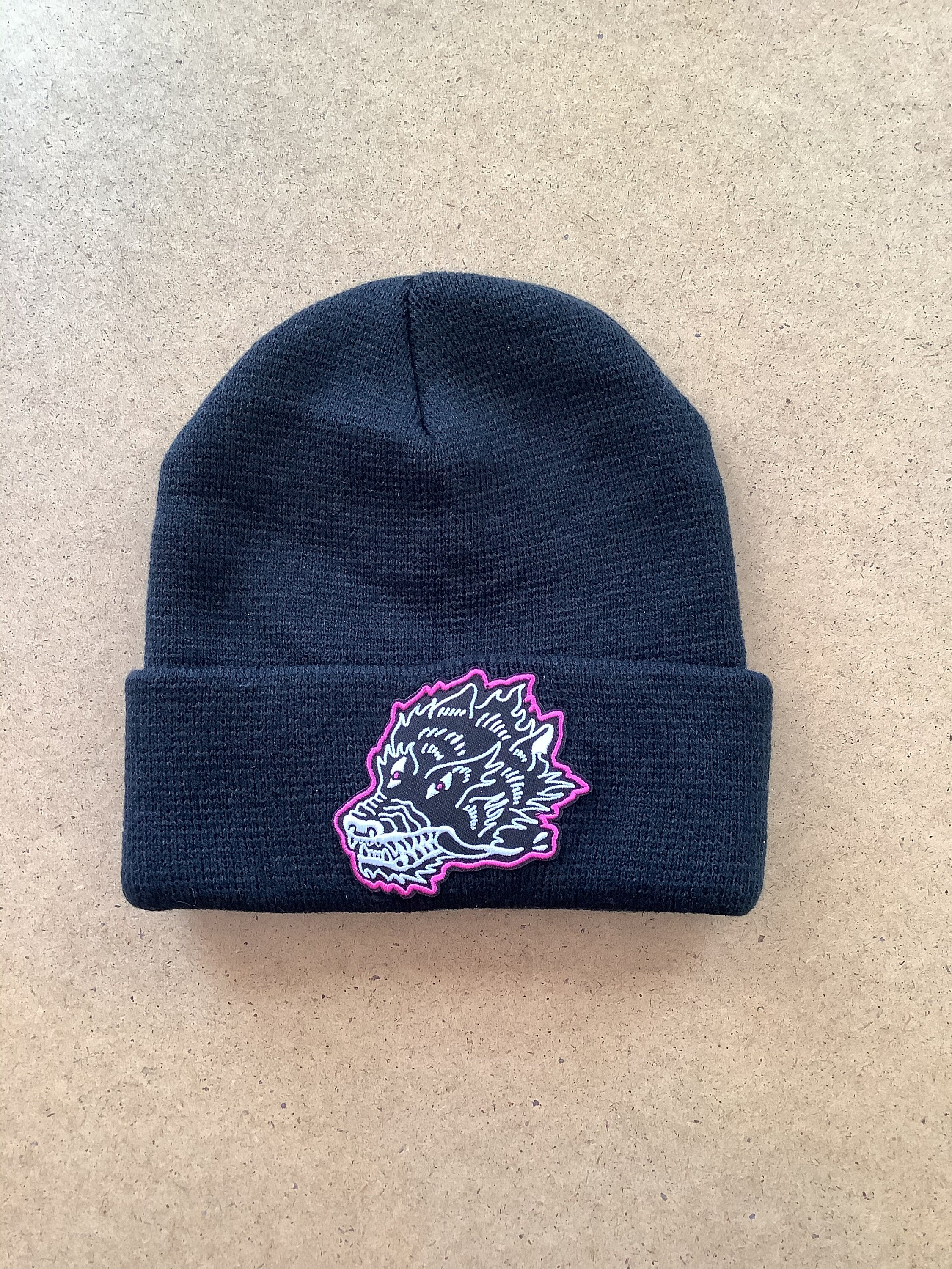 Unisex knit cap with patch made from sellers original art. Etsy
