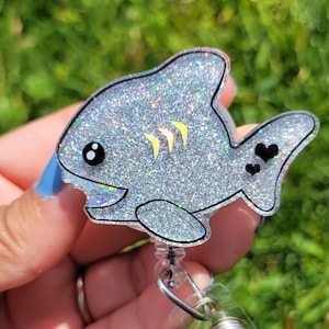 Cute glitter shark badge reel | baby shark| retractable badge reel | Shark badge reel