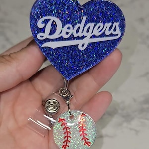 Los Angeles Baseball Heart glitter badge reel Los Angeles I Bleed Blue nurse badge reel, world series champs, baseball christmas gifts