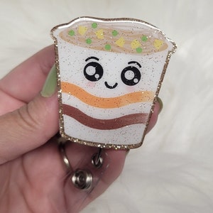 Ramen Noodles Acrylic Badge Reel, Kawaii Food
