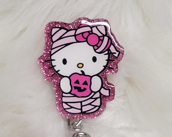 Mummy Kitty Badge Reel Inspired, Halloween Badge Reel, cute interchangeable Badge Reel, Retractable Badge Reel, Badge Reel Nurse, Badge Reel