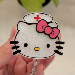 Kitty Badge Reel Inspired, Nurse kitty badge reel, Retractable Badge Reel, Badge Reel Nurse, Badge Reel Cute