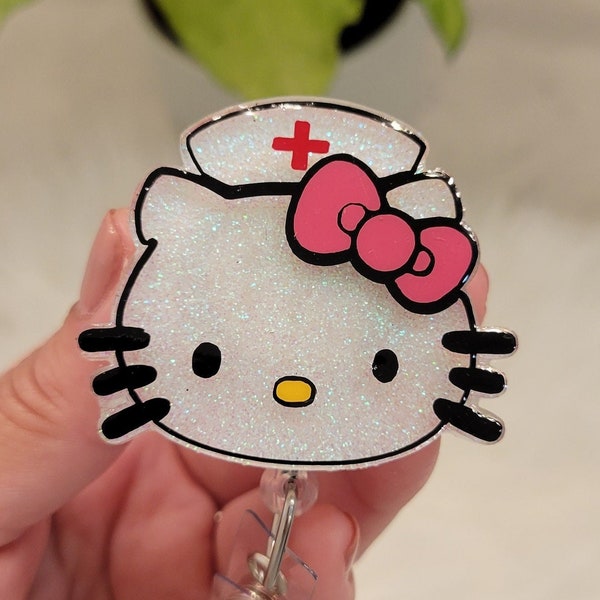 Carrete de insignia de gatito inspirado, carrete de insignia de gatito de enfermera, carrete de insignia retráctil, enfermera de carrete de insignia, carrete de insignia lindo