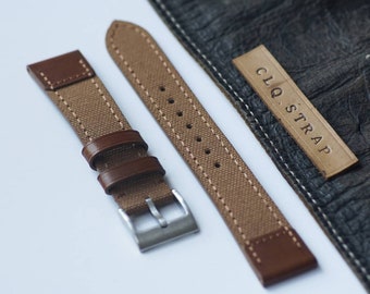 Brown canvas watch strap, custom watch band, handmade leather watch strap, 18mm 20mm 22mm