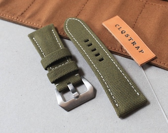 Double rolled canvas watch strap , padded watch band for panerai , 20mm , 22mm 24mm 26mm , custom handmade watch strap, military green color