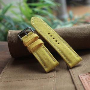 Yellow canvas watch strap, double rolled canvas watch strap, 18mm 20mm 22mm 24mm custom watch band, handmade leather watchstrap