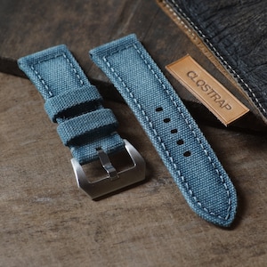 Rolled canvas watch strap for Panerai, handmade Blue watch band, 20mm 22mm 24mm, quick release spring bar