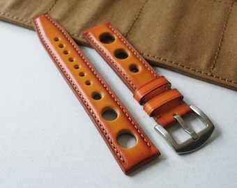 Bespoke Patina brown watch strap, rally watch strap, 18mm 20mm 22mm 24mm , handmade leather, custom watch band