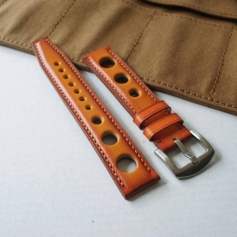 Bespoke Patina brown watch strap, rally watch strap, 18mm 20mm 22mm 24mm, handmade leather, custom watch band