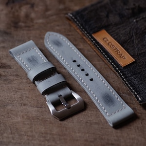Handmade leather watch strap for Panerai, light grey leather, custom watch band, 20mm 22mm 24mm