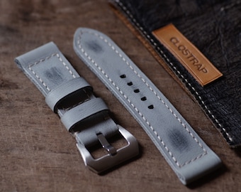Handmade leather watch strap for Panerai, light grey leather, custom watch band, 20mm 22mm 24mm