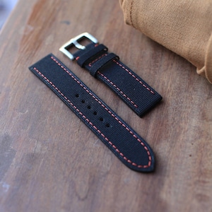 Custom canvas watchstrap, black watch band, leather watch strap 18mm, 20mm, 22mm, 24mm, taper watchstrap, handmade bracelet