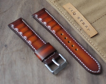 Bespoke patina brown leather watch strap, 18mm 20mm 22mm 24mm, custom watch band