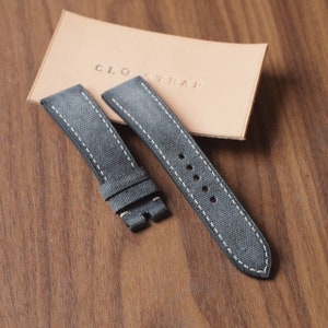 Canvas watch strap , handmade leather strap , 22mm 24mm watch strap, grey watch band, Quick release spring bar