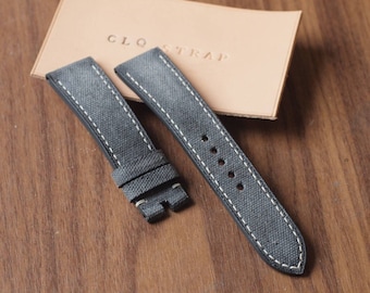 Canvas watch strap , handmade watch strap , 22mm 24mm watch strap, grey watch band, custom strap