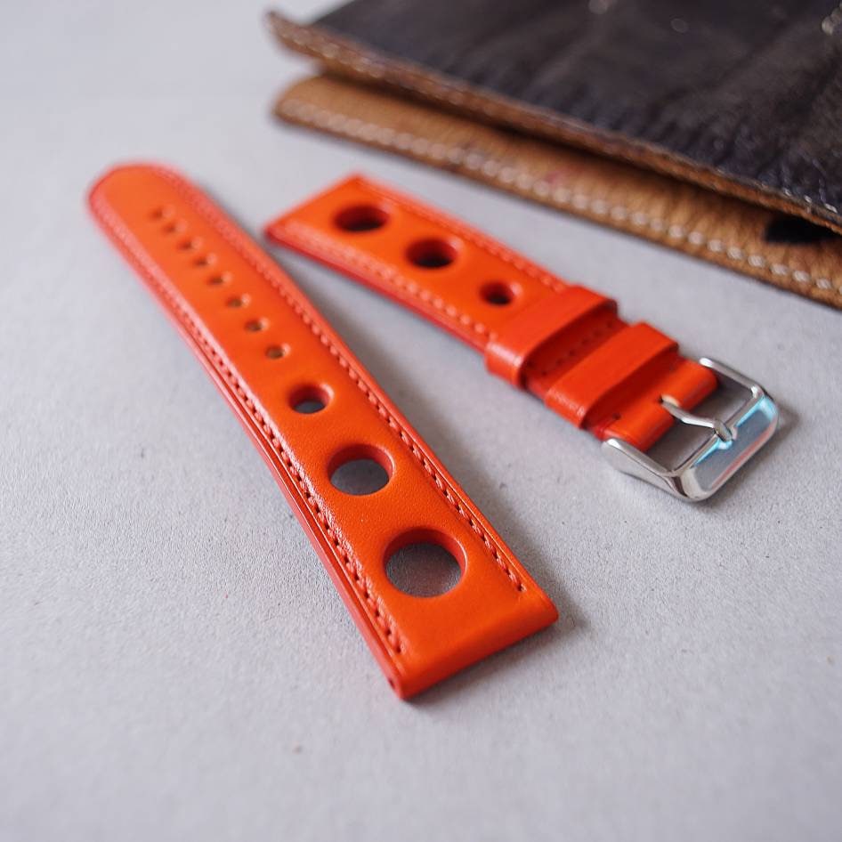 Rally watch strap, 18mm 20mm 22mm , custom watch band , handmade leather