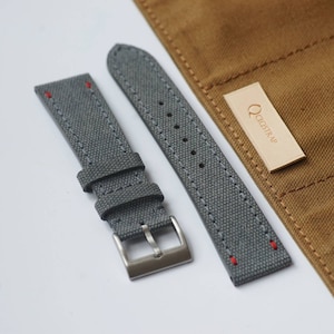 Grey canvas watch strap, custom watch band, 18mm 20mm 22mm 24mm, handmade leather watch strap