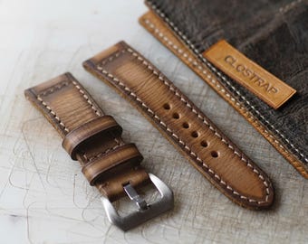 Vintage Leather Panerai Strap, Handmade Watch Strap, Distressed Brown Leather, Custom Panerai Strap, Hand Stitched