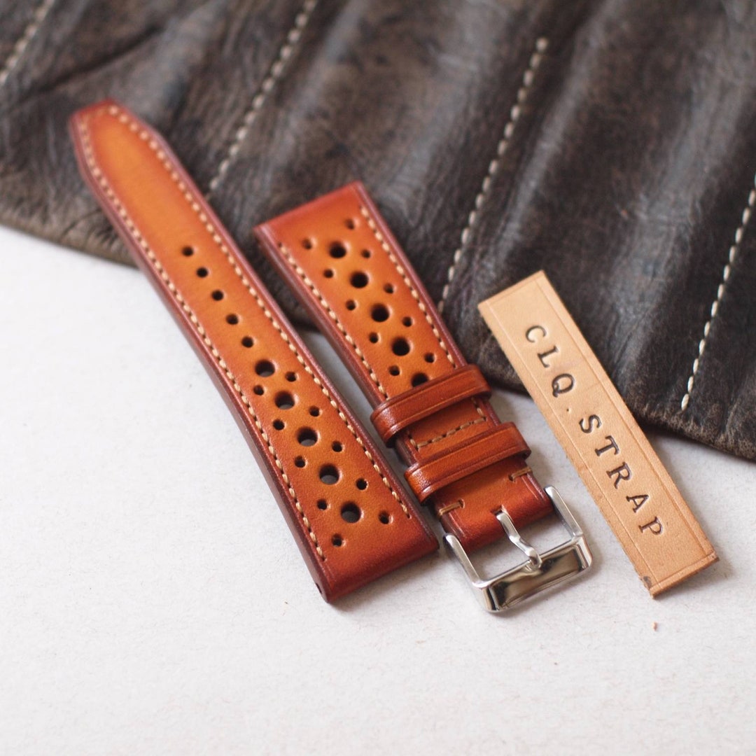 Chronograph Rally Strap Handmade Rally Leather Watch Band, Bespoke Patina Brown Watch Strap ...