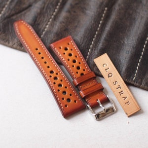 Handmade Rally leather watch band, Bespoke Patina Brown Watch Strap, Racing style Band for Chronograph watch, Quick release spring bar.