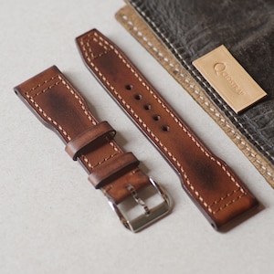 Pilot Leather Watch strap, Brown Aviator band, Handmade for IWC watch, 18mm , 20mm , 22mm , quick release spring bar, Custom Strap
