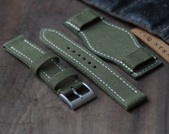 Bundstrap , double rolled edge canvas watch strap, 18mm 20mm 22mm custom watch band