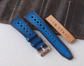 Bespoke Patina Blue Watch Strap, 18mm 20mm 22mm 24mm , Custom Watch Band, Handmade Leather bracelet