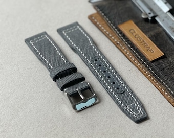 Pilot Style Canvas Watch strap, Brown Aviator band, Handmade for IWC watch, 18mm , 20mm , 22mm , quick release spring bar, Custom Strap