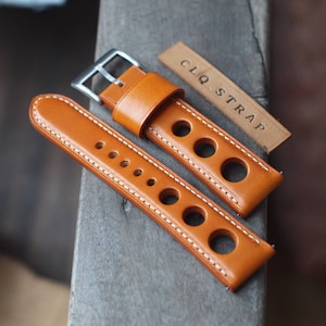 Light brown leather handmade watch strap, rally watch strap, 18mm 20mm 22mm, custom watch band