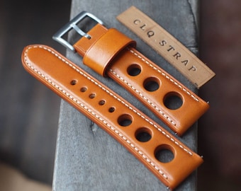 Light brown leather handmade watch strap, rally watch strap, 18mm 20mm 22mm, custom watch band