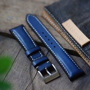 Bespoke blue leather watch strap , padded, 18mm , 20mm , 22mm , handmade leather watchstrap, custom watch band