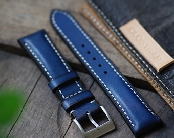 Bespoke blue leather watch strap , padded, 18mm , 20mm , 22mm , handmade leather watchstrap, custom watch band