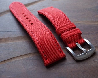 Doppelt gerollte Leinwand, rote Leinwand, handgemachtes Uhrenband, 18 mm, 20 mm, 22 mm, 24 mm, Maßanfertigung Uhrenband