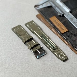Pilot Style Canvas Watch strap, Brown Aviator band, Handmade for IWC watch, 18mm , 20mm , 22mm , quick release spring bar, Custom Strap