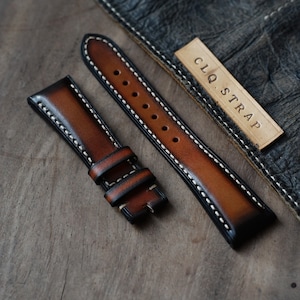 Bespoke patina brown leather watch strap, 18mm 20mm 22mm 24mm, custom watch band
