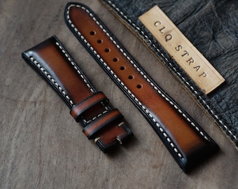 Bespoke patina brown leather watch strap, 18mm 20mm 22mm 24mm, custom watch band