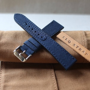 Blue canvas watch strap, handmade leather watch strap, 18mm 20mm 22mm 24mm 26mm custom watch band