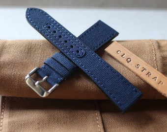 Blue canvas watch strap, handmade leather watch strap, 18mm 20mm 22mm 24mm 26mm custom watch band