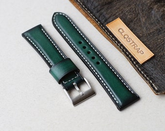 Bespoke patina green leather watch strap, 18mm 20mm 22mm 24mm, custom watch band