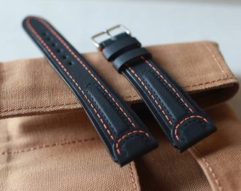 Black leather watch strap , 20mm 22 mm 24mm, custom watch band, handmade watchstrap,