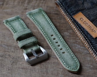 Olive Green canvas watch strap for Panerai, Handmade Rolled Watch band, Custom size, 20mm 22mm 24mm,