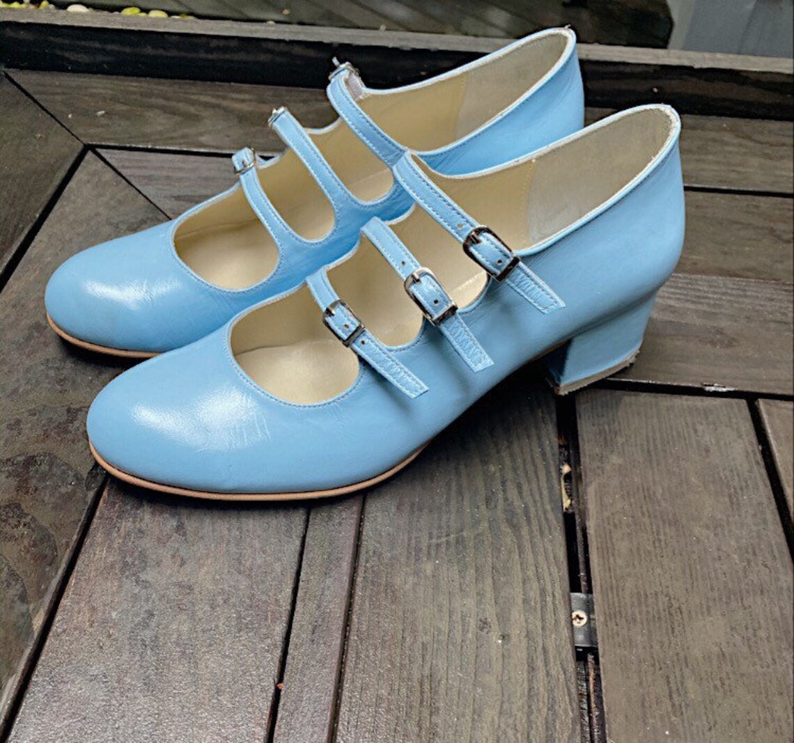 Baby Blue Genuine Leather Handmade Mary Jane Shoes Etsy