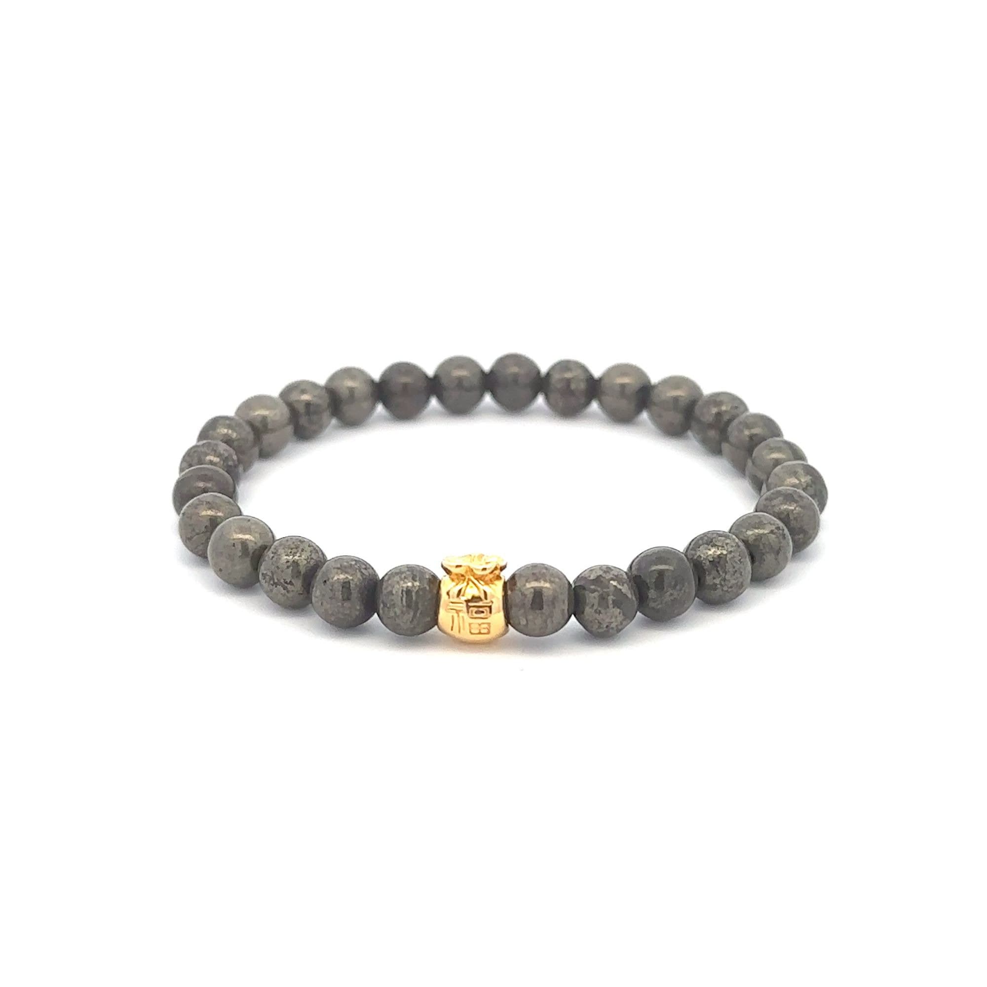 18K Gold Money Bag Charm Bracelet Natural Pyrite Gemstones 6mm Etsy