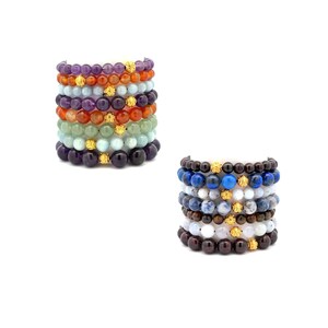 Real 18K Gold Ball Bead Coin Lucky Charm Bracelet Natural Gemstones Birthstones 6-10mm