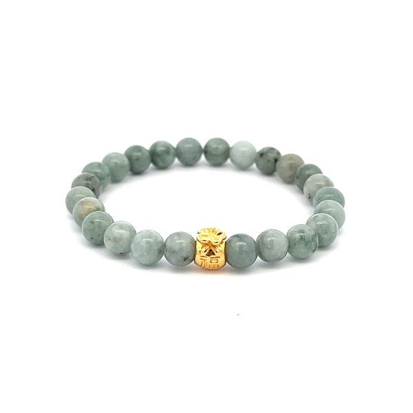 18K Gold Money Bag Lucky Charm Bracelet Natural Burmese Jade Gemstones 6mm