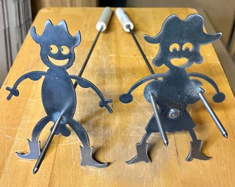 BBQ Accessory Custom Grilling Western Style S'mores Marshmallows Hotdog Sausage Roasters Cartoon  Bar-B-Que Buddies Cowboy Cowgirl 30" Long