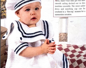 Crochet Little Sailor Dress Set Pattern