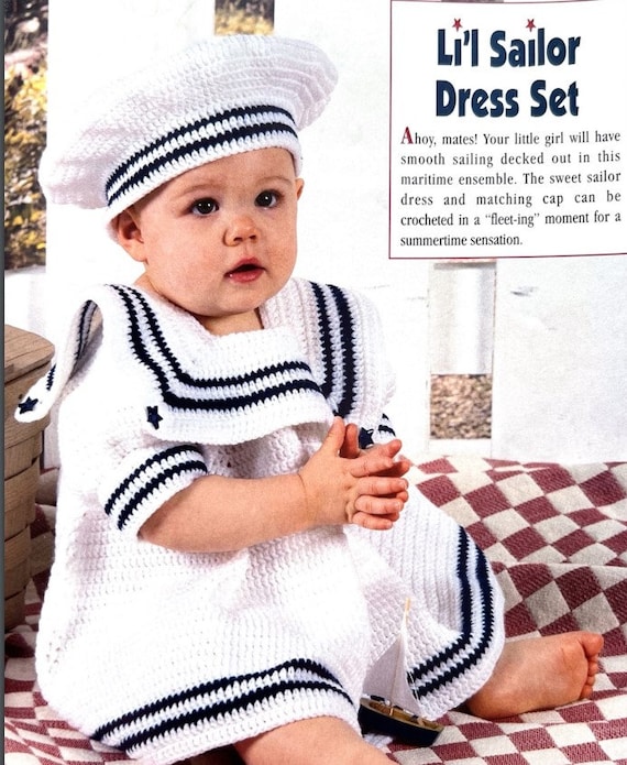 Crochet Little Sailor Dress Set Pattern