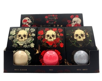 Skull and roses bath bomb in a gift box, skull bath bomb, skull gifts